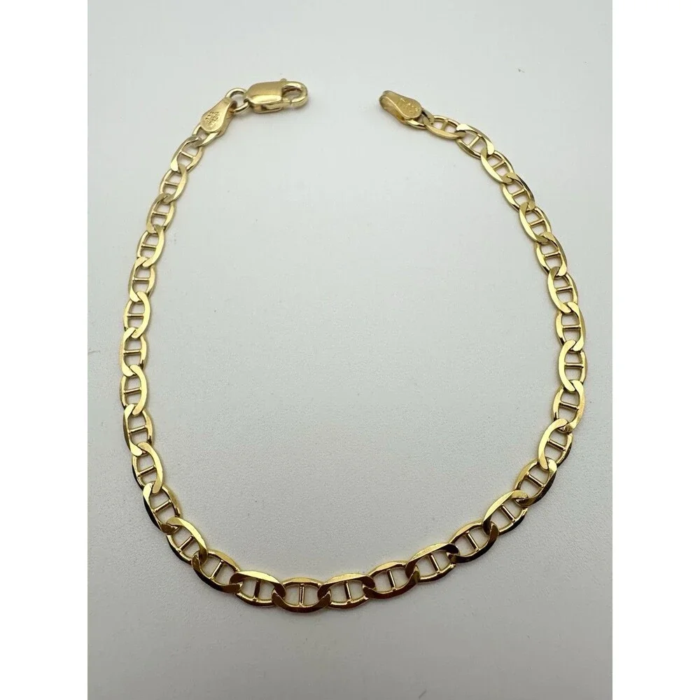 Sterling Silver 925 Italy Vermeil Mariner Link Chain 3.5mm Wide Bracelet 7.5”